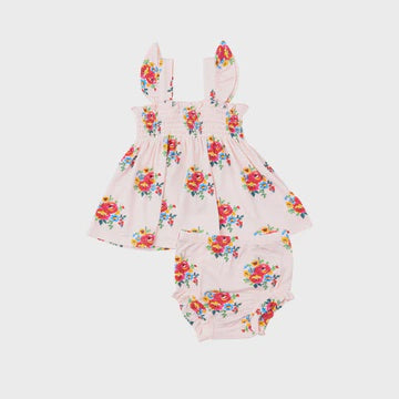 Bouquets Ruffle Strap Smocked Top & Diaper Cover