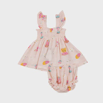 Daisy Boots Strap Smocked & Diaper Cover
