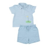 Dream Stripe Blue Polo Shirt & Short Set