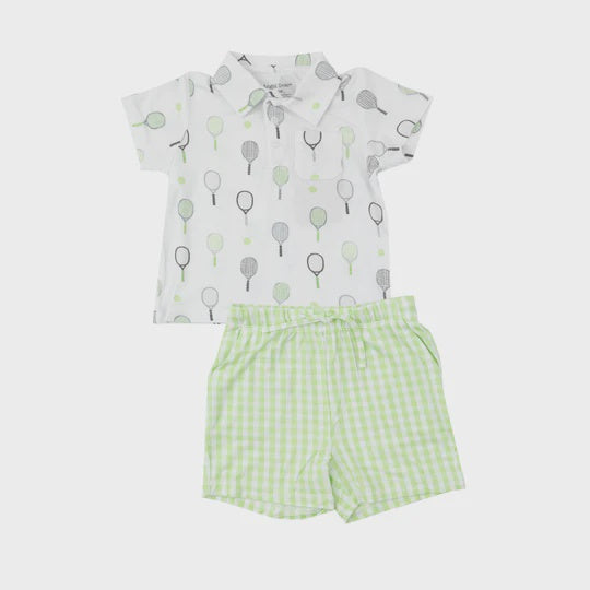 Mini Green Gingham Polo Shirt & Short set